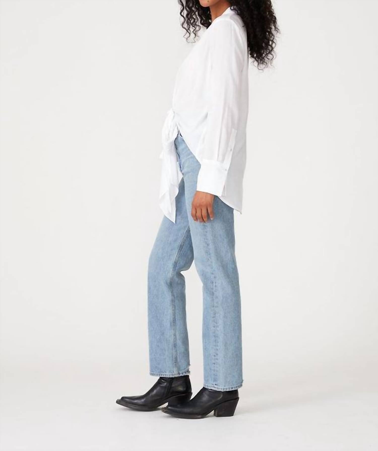 Lovestitch - Long Sleeve V Neck Tie Front Blouse