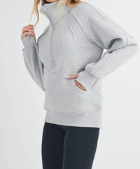 AEMI + CO Women's Funnel Neck Half Zip Pullover Sweater in heather grey - women's sweater - alternate view