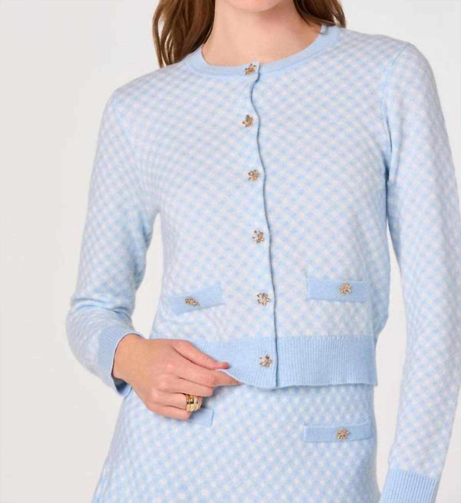 ASTR Marian Cardigan in blue plaid - women's cardigan