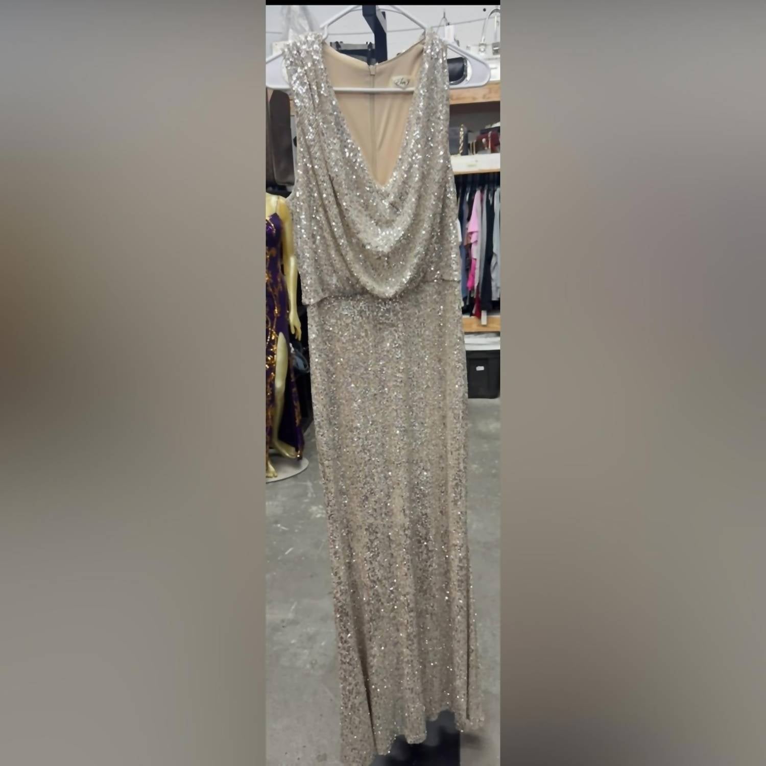 Eliza J Elegant Sequin Evening Gown in silver - women's dress - detail view