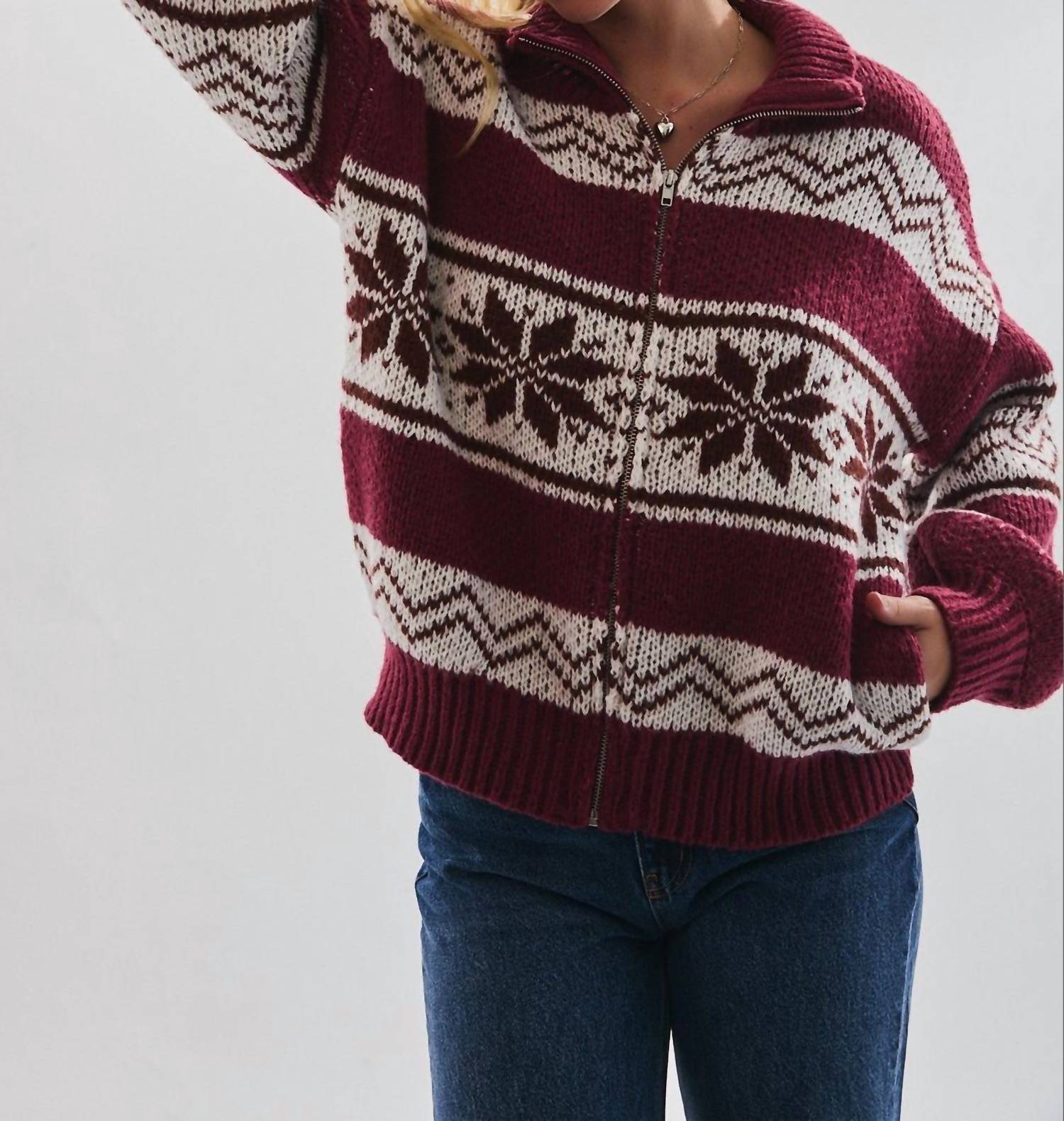 Le Lis - Collared Zip Up Sweater Jacket