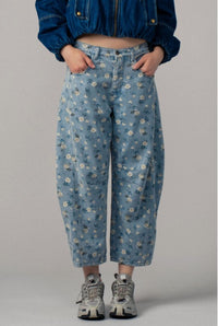 Urban Daizy Print Denim Pants in floral - women's pants
