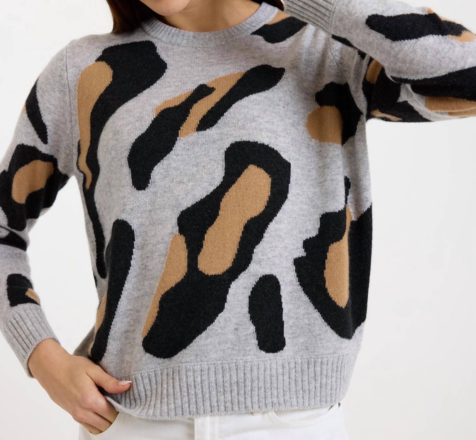 Brodie Cashmere - Abstract Leopard Crew Neck Jumper Sweater