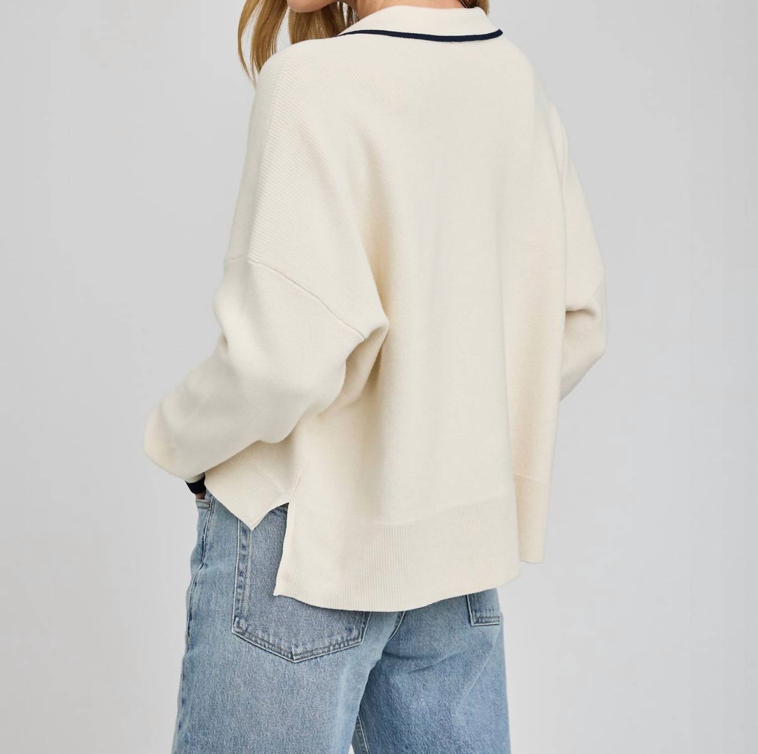 Gentle Fawn Tristan Pullover V Neck Sweater in cream - women's sweater - detail view