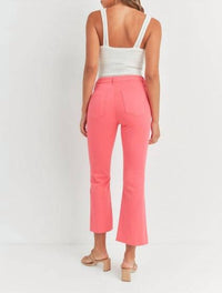 JUST BLACK DENIM Crop Flare Jeans in hot pink - women's jeans - detail view