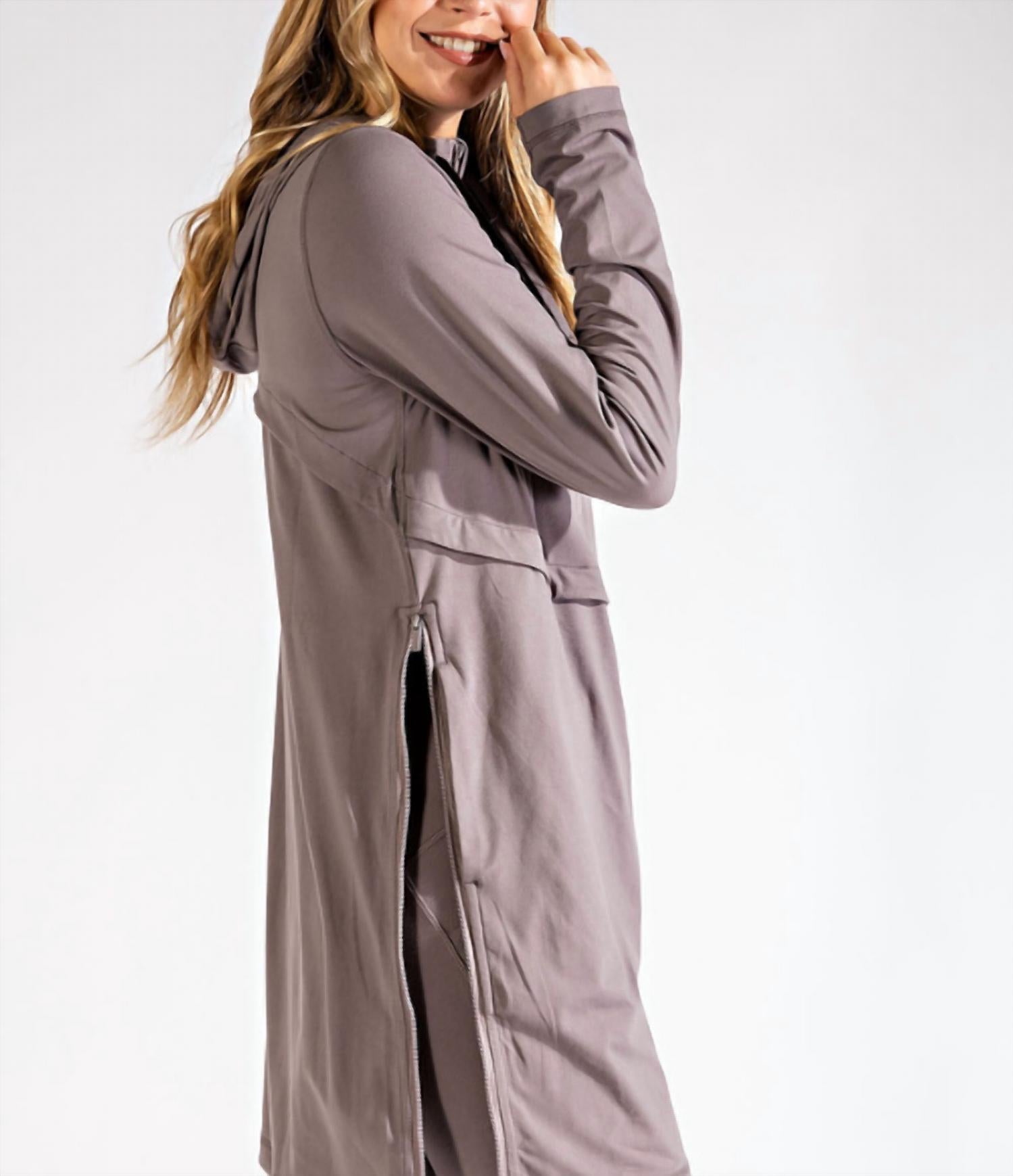 RAE MODE Long Hooded Active Jacket in smoky grey - women's jacket - view 5