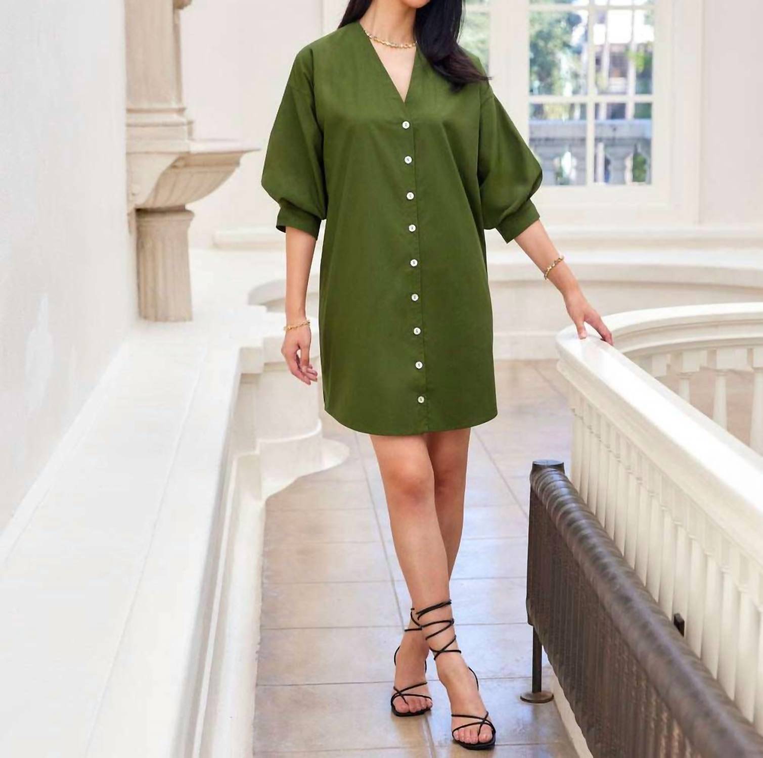 Karen Kane - Lantern Sleeve Button-Front Dress