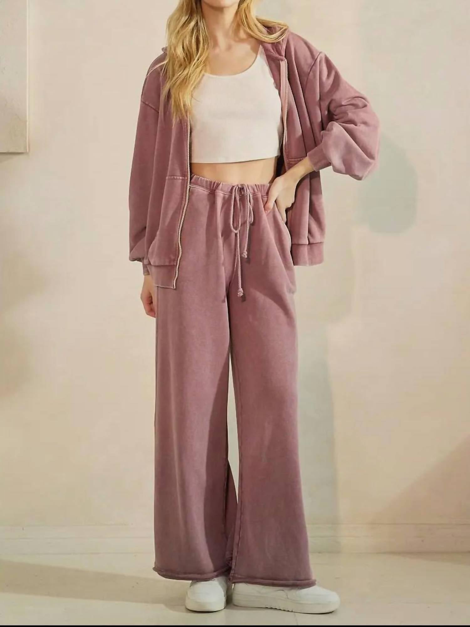 Mittoshop - Mineral Wash Elastic Waist Wide Leg Pants