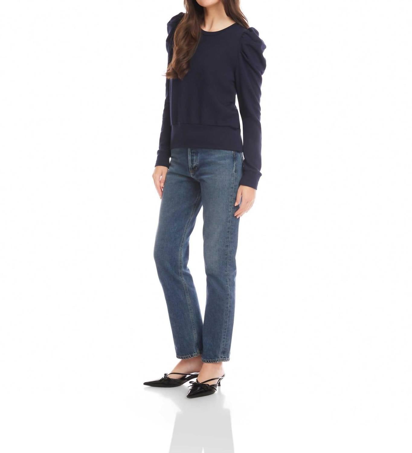 Fifteen Twenty Leila Puff Sleeve Top in navy - women's long sleeve top - view 4