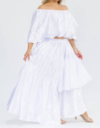Karen T Design - Off Shoulders Crop Top And Asymmetric Ruffled Skirt Set