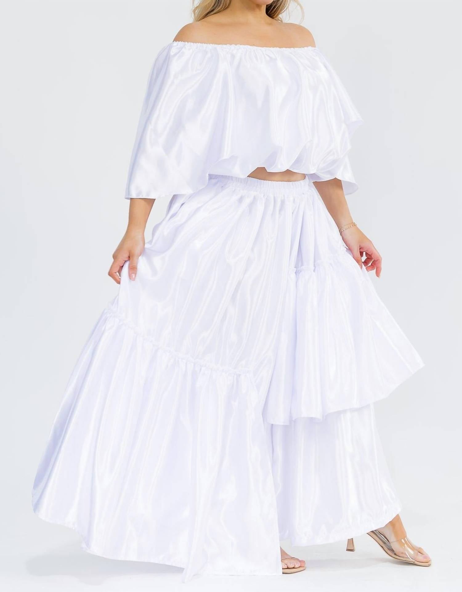Karen T Design - Off Shoulders Crop Top And Asymmetric Ruffled Skirt Set