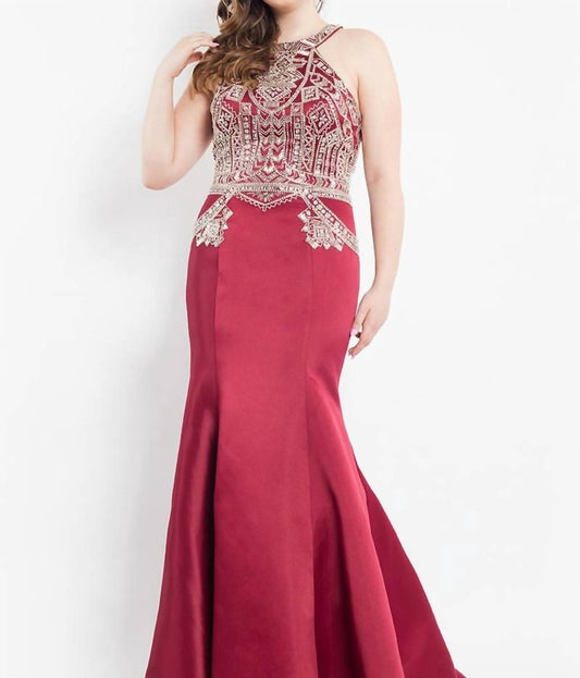 Rachel Allan - Matte Satin Beaded Mermaid Gown