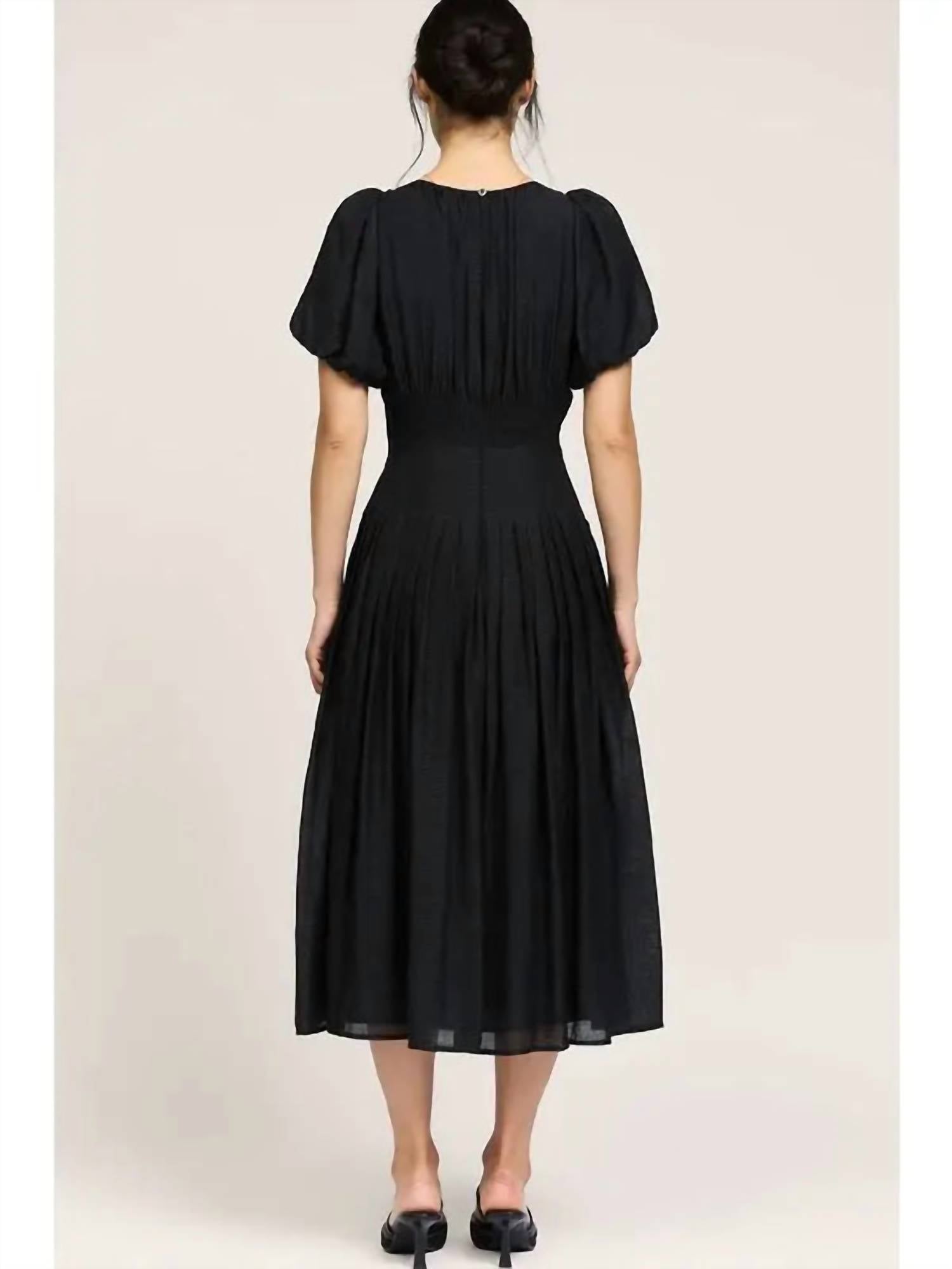 Current Air - Puff Sleeve Pleated Midi Dress