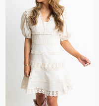 Karlie - Lace Trim V-neck Dress