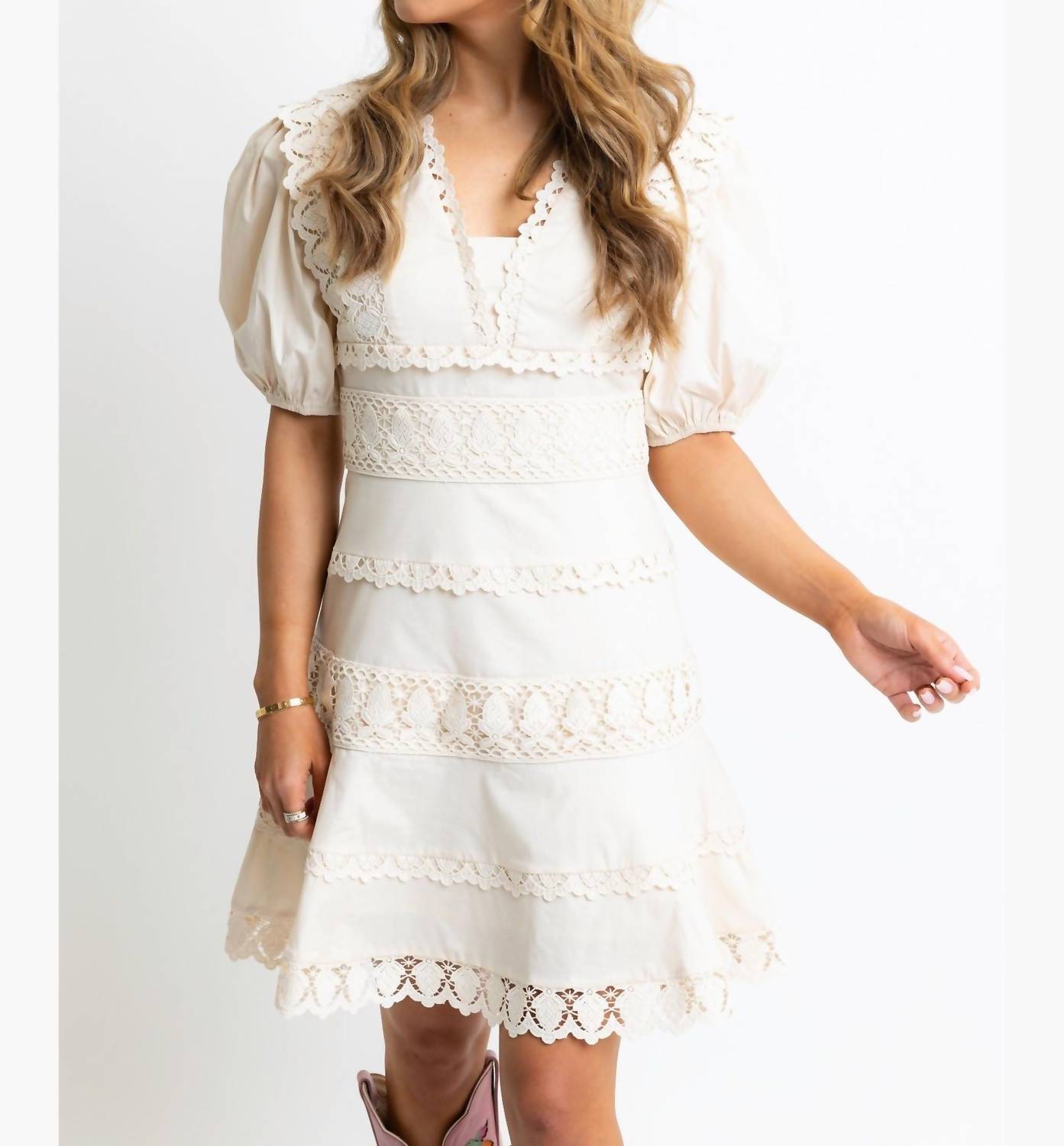 Karlie - Lace Trim V-neck Dress