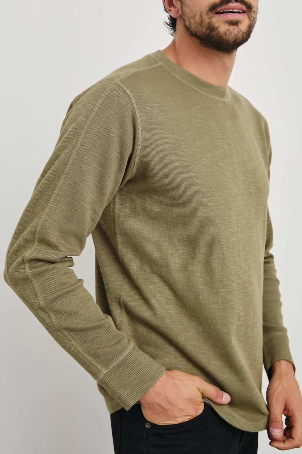 Rails Rheese Long Sleeve Tee in green olive - men's long sleeve top - detail view