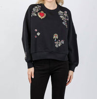 cinq a sept Heritage Patch Brandy Pullover Sweater in black multi - women's sweater