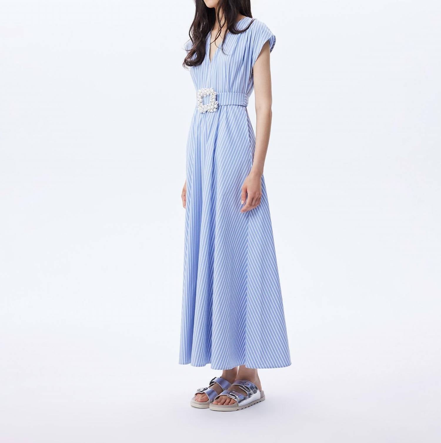 Theo The Label - Women's Echo Beaded Belt V Neck Shirtdress