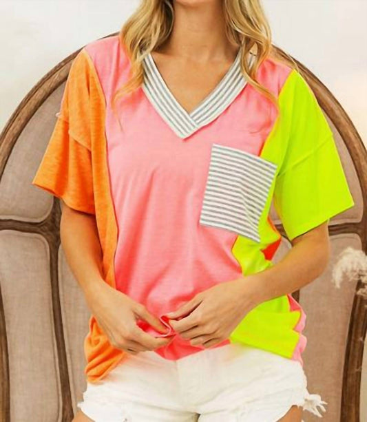 Bibi - Color Block V-Neck Top