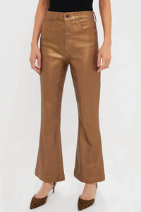 Veronica Beard Carson Ankle Flare Metallic Jeans in antique brass - women's jeans - detail view