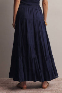 Forte Smocked Crop Top & Tiered Maxi Skirt Set in blue - women's skirt - view 6