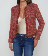 L'Agence Angelina Open-front Blazer in orange pink tweed - women's jacket