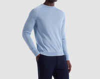 Bugatchi Uomo Wool Silk Crew Neck Sweater With Tipping in air blue - men's sweater
