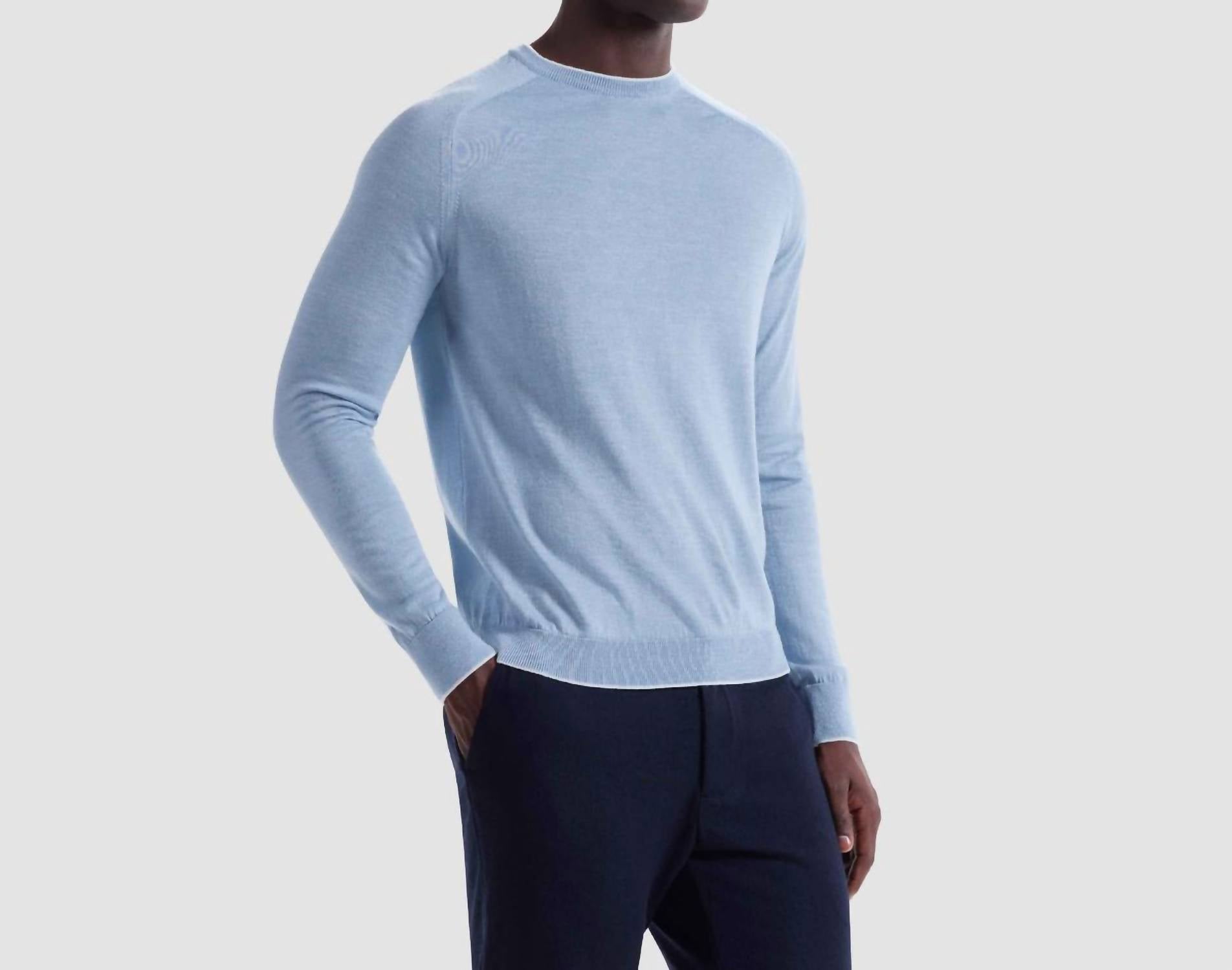 Bugatchi Uomo Wool Silk Crew Neck Sweater With Tipping in air blue - men's sweater