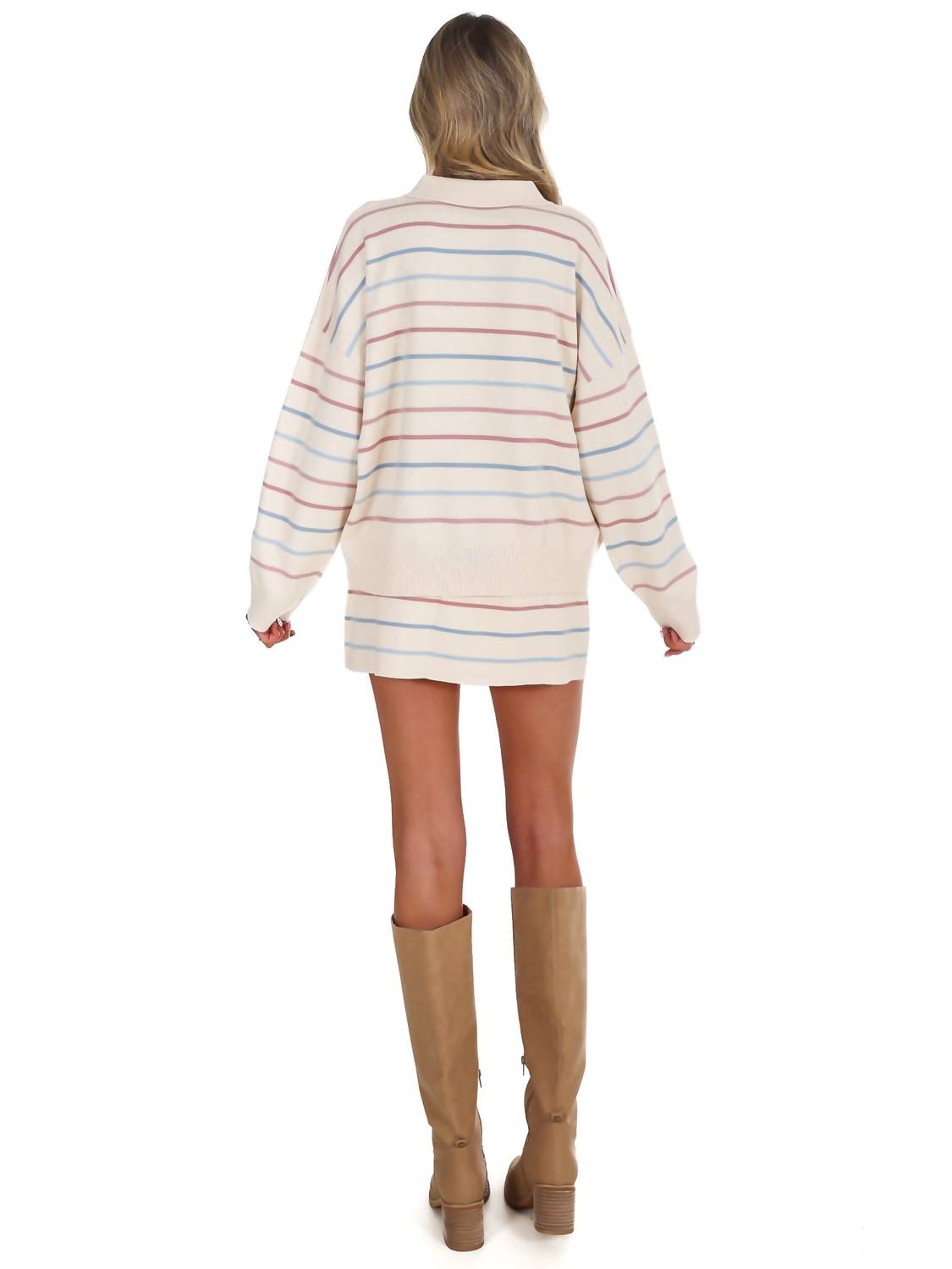 LE LIS Good Fit Stripe Sweater Two Piece Set in cream - women's sleepwear - detail view