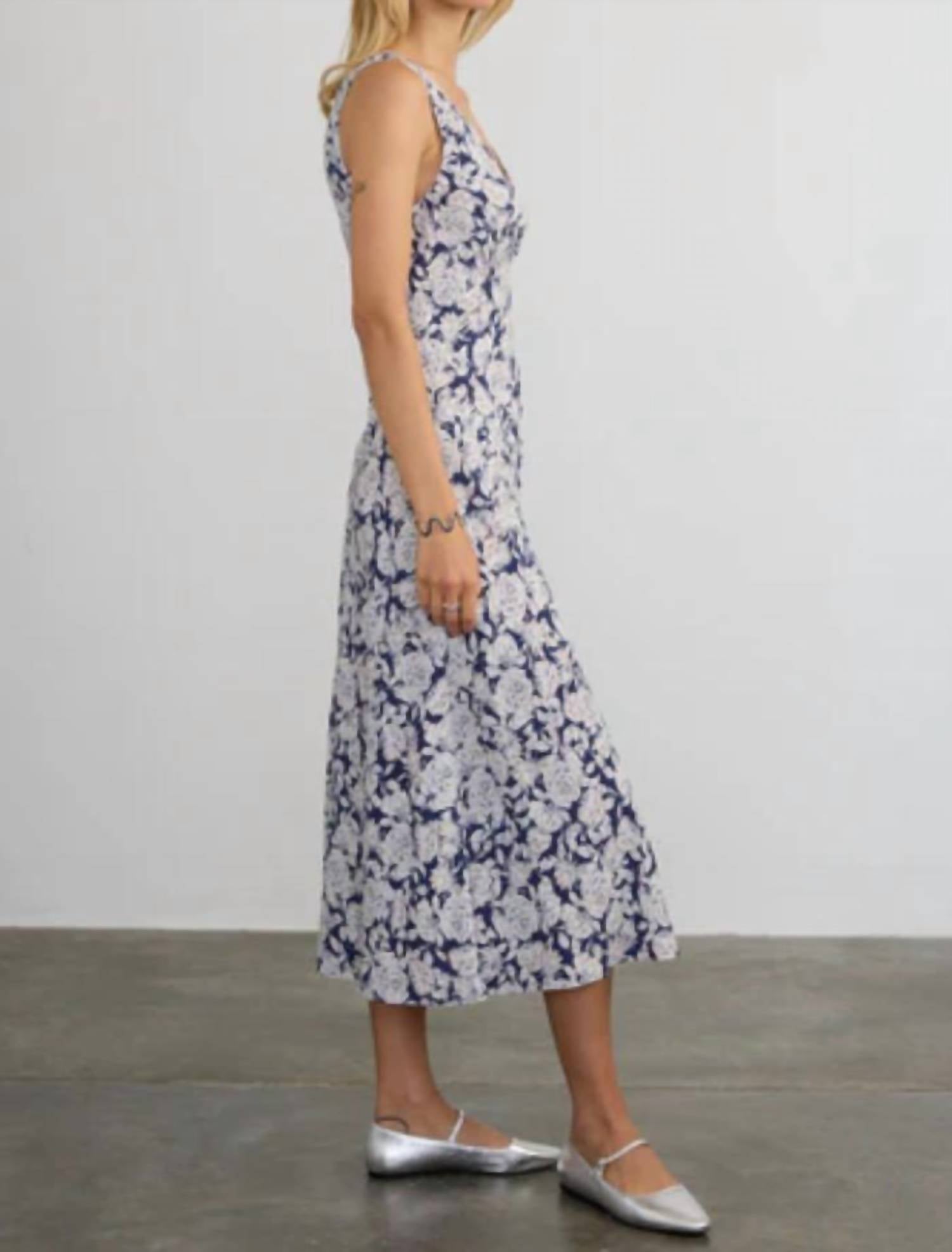 Margaret O'Leary Darya Double V Neck Dress in rose garden - women's dress - detail view