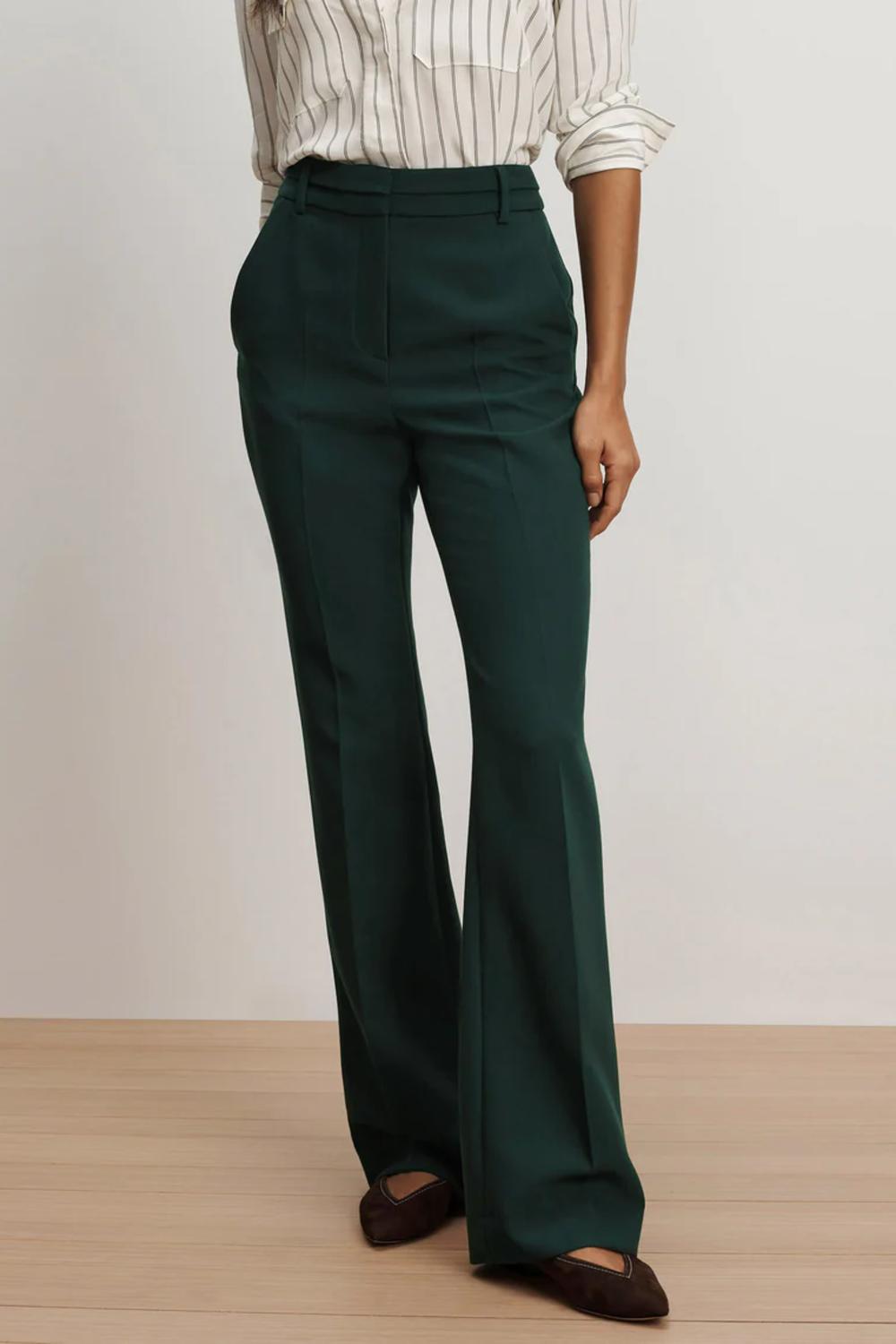 Veronica Beard Melvin Flared Pants in dark hunter green - women's pants - detail view
