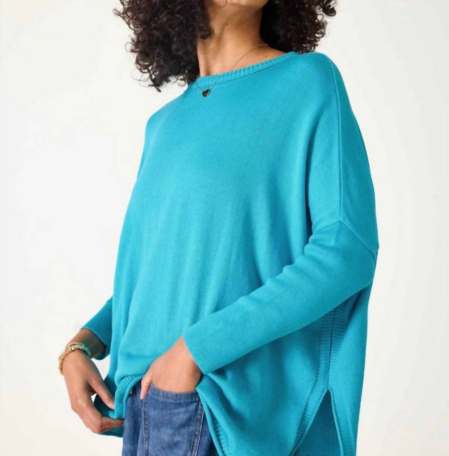 MERSEA Catalina V-neck Sweater - Petite in teal - women's sweater - view 4
