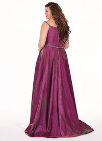 Rachel Allan - Glitter Woven Prom Gown With Slit