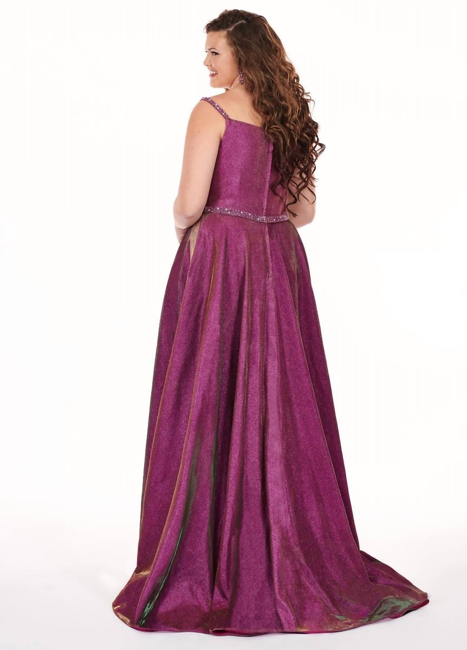 Rachel Allan - Glitter Woven Prom Gown With Slit