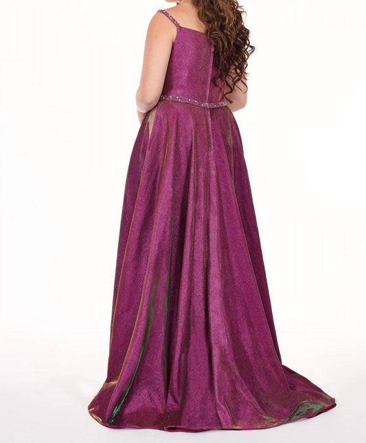 Rachel Allan - Glitter Woven Prom Gown With Slit