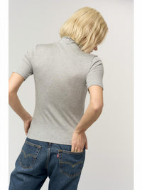 PROJECT SOCIAL T Jesllyn Turtleneck Rib Tee Top in heather grey - women's t-shirt - alternate view