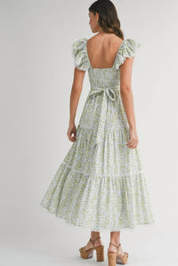 Mable - Sanderling Floral Ruffle Sleeves Maxi Dress