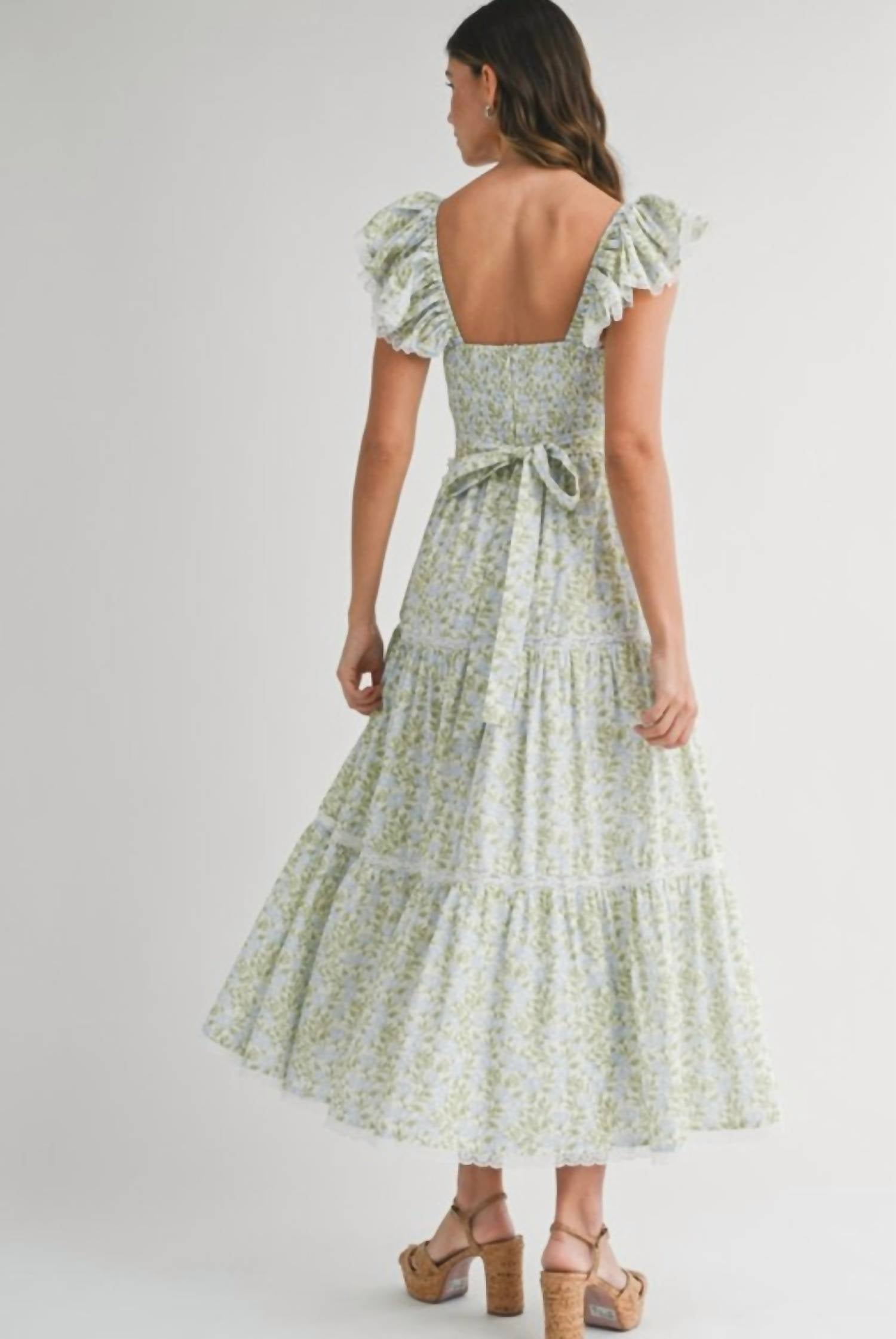 Mable - Sanderling Floral Ruffle Sleeves Maxi Dress