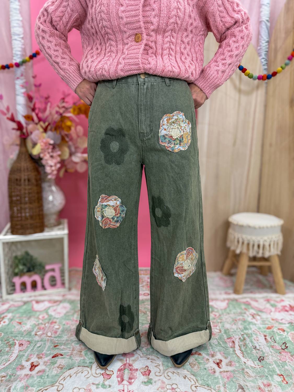 Pol - Wildflower Patchwork Denim Pants