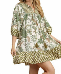 Umgee - Mixed Print 3/4 Sleeve Dress