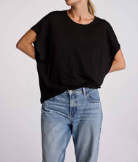 sundays Linen Roxy Short Sleeve Tee in black - women's t-shirt - detail view