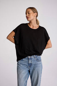 sundays Linen Roxy Short Sleeve Tee in black - women's t-shirt - alternate view