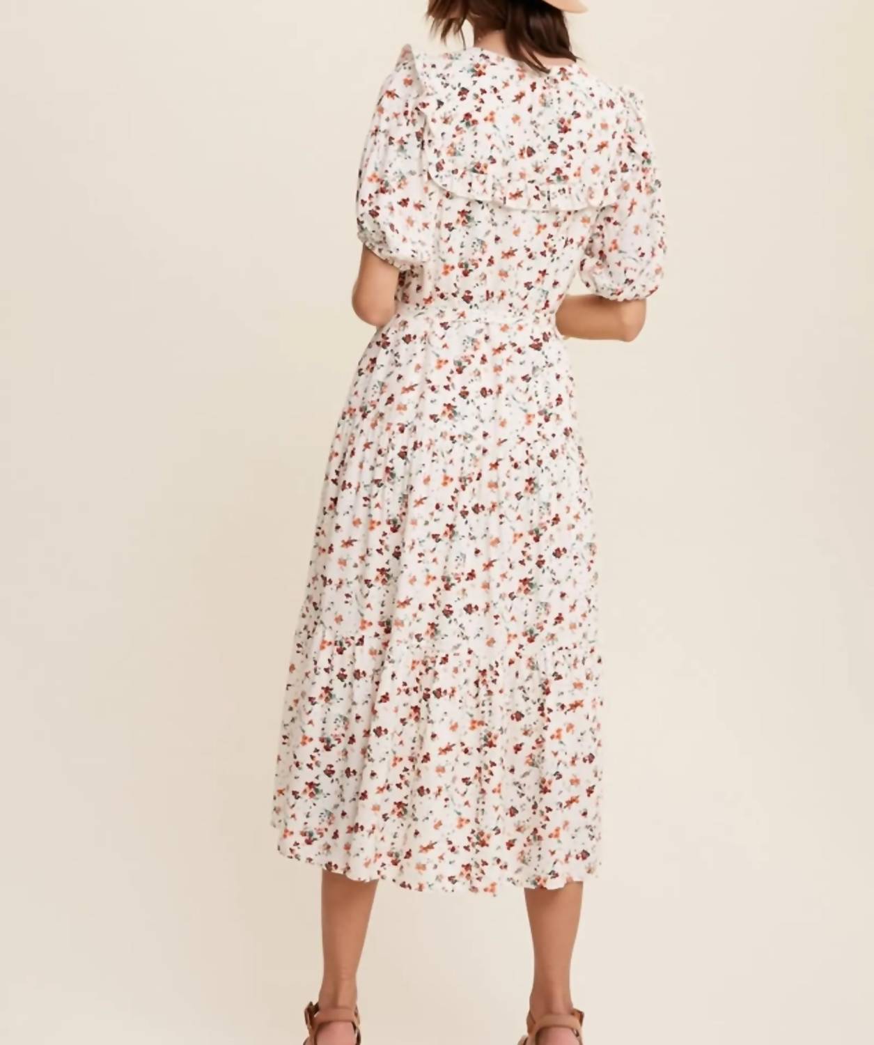 Listicle - Floral Ruffle Collar Midi Dress
