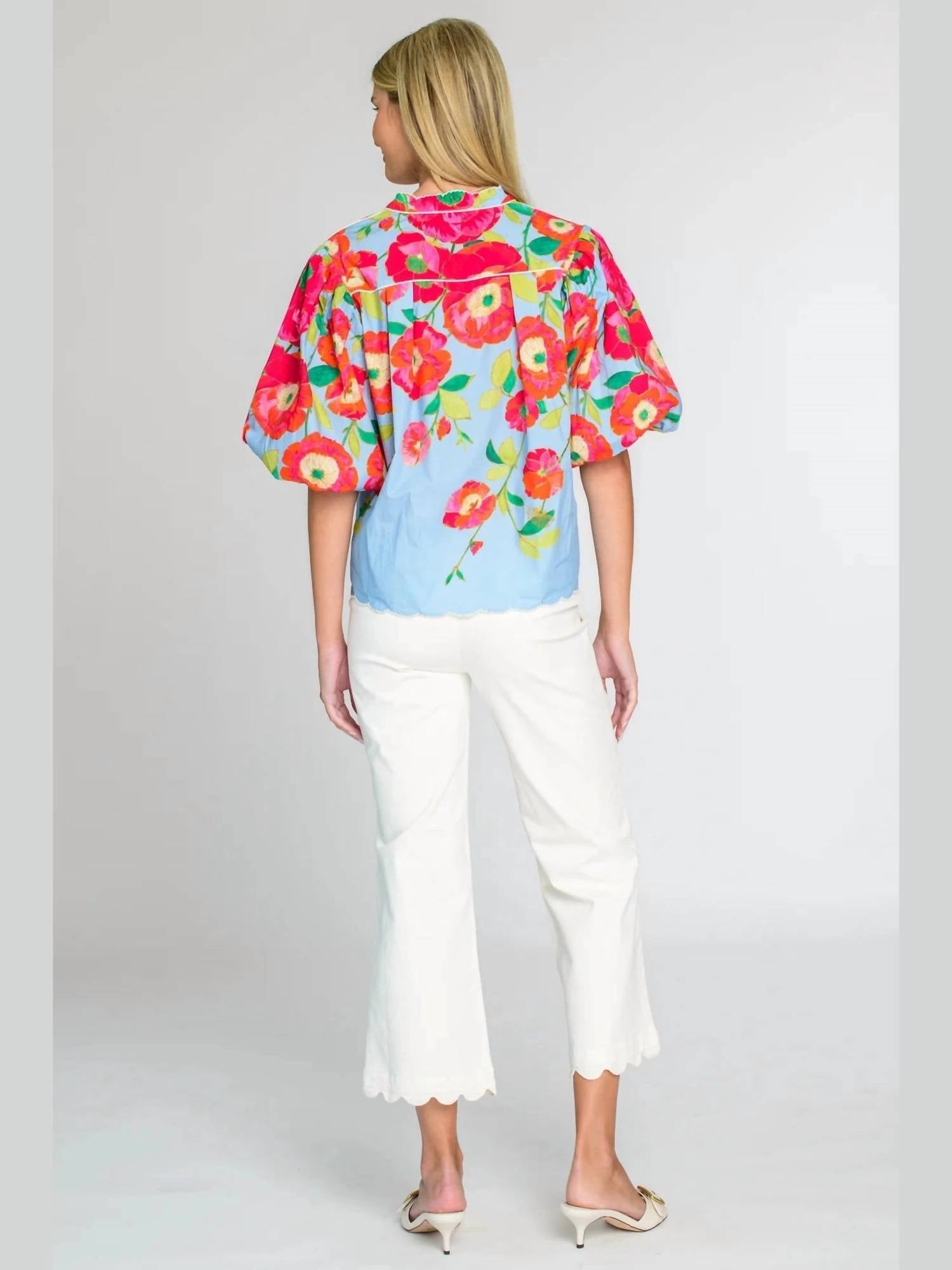 Elizabeth James The Label - Edie Elastic Cuff Balloon Sleeves Top
