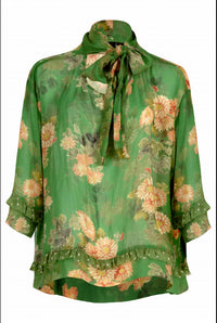 Curate Tie-neck Long Sleeve Blouse in green - women's blouse - view 4