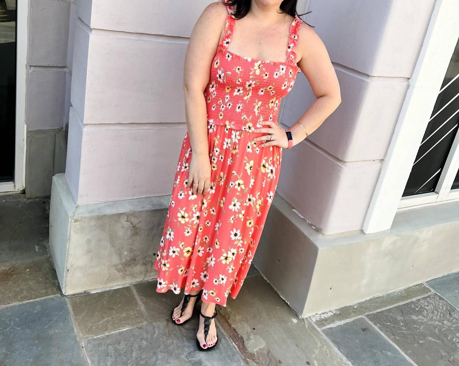 Les Amis - Floral Smocked Tank Top Midi Dress
