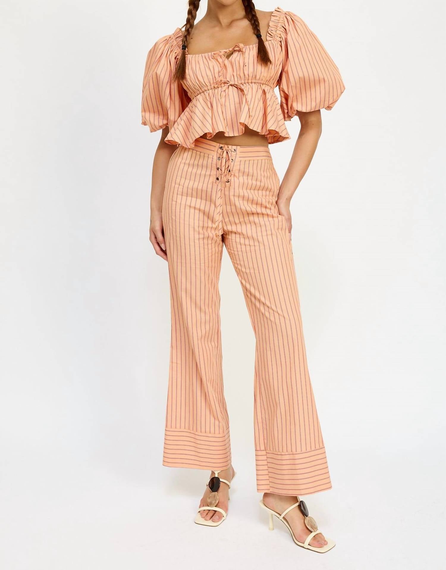 Jacquie The Label Kelsey Stripe Pants in apricot stripe - women's pants