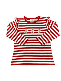 Luigi Kids - Girl's Gingerbread Embroidered Ruffle Shoulder Tee