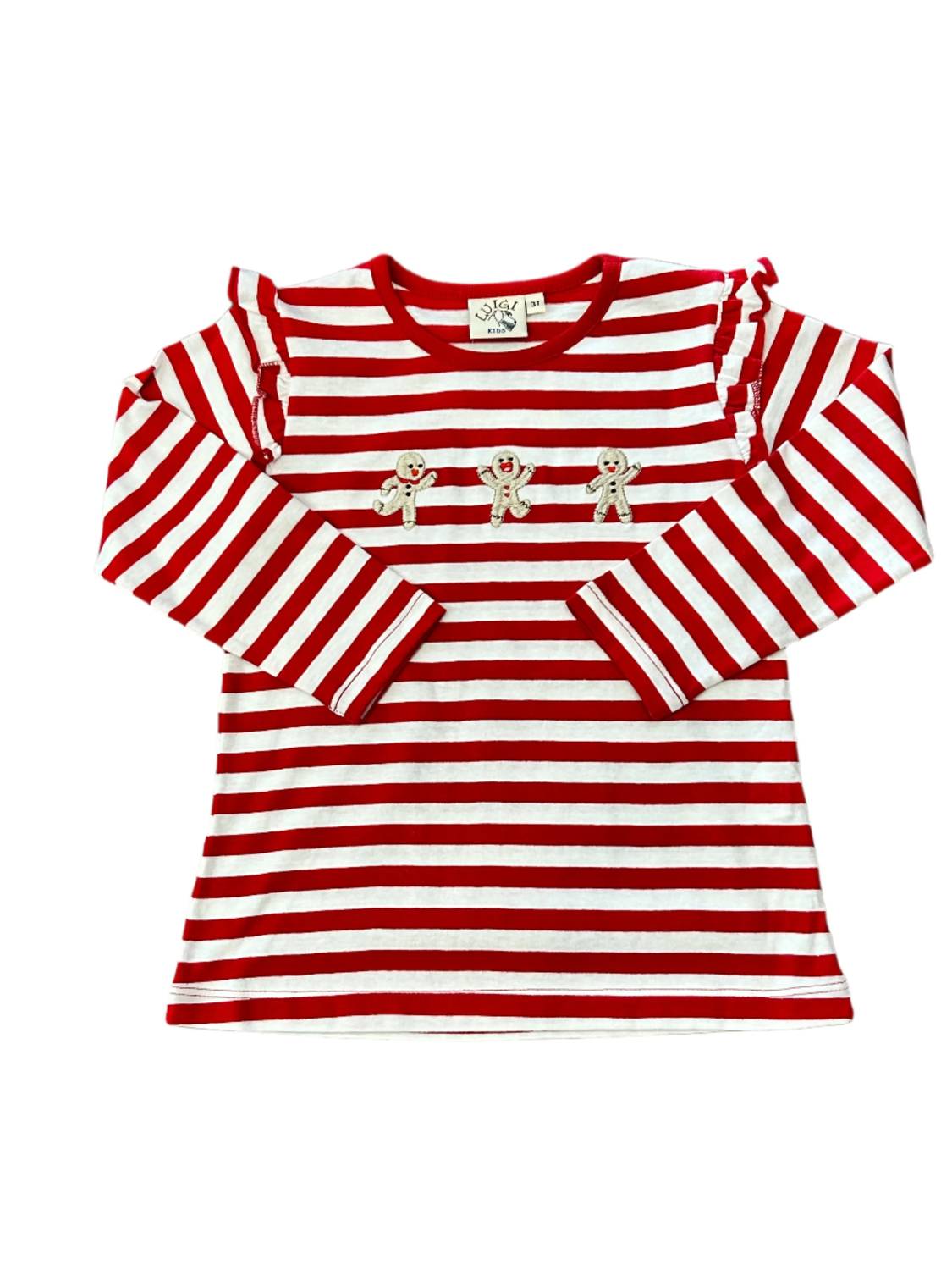 Luigi Kids - Girl's Gingerbread Embroidered Ruffle Shoulder Tee