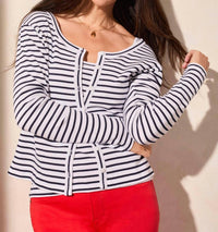 Tribal - Baby Rib Crew Neck Cardigan -plus